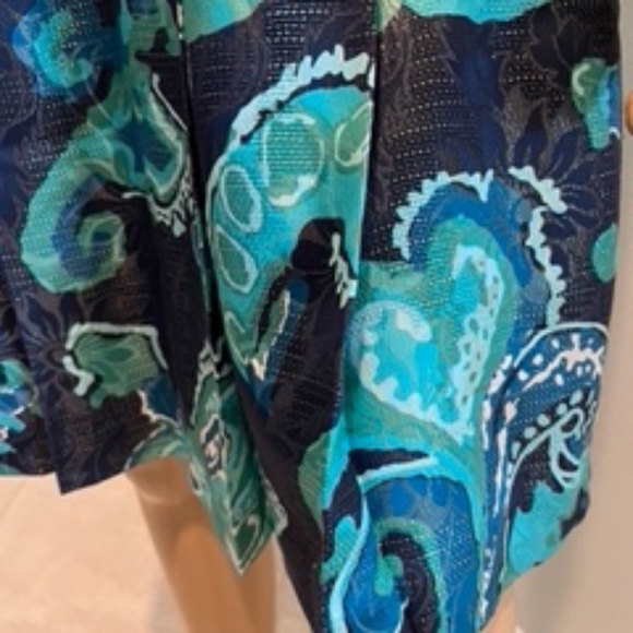 Tory Burch Black, Blue & Teal Sleeveless Silk Blend Fit & Flare Dress Si… - Picture 3 of 16